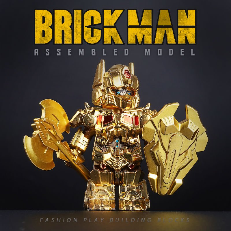 1736912029656–1923832862 Mini figures Brick Man BM001B Optimus Prime & BM002B Bumblebee & BM003B Megatron Golden Version Set of 3
