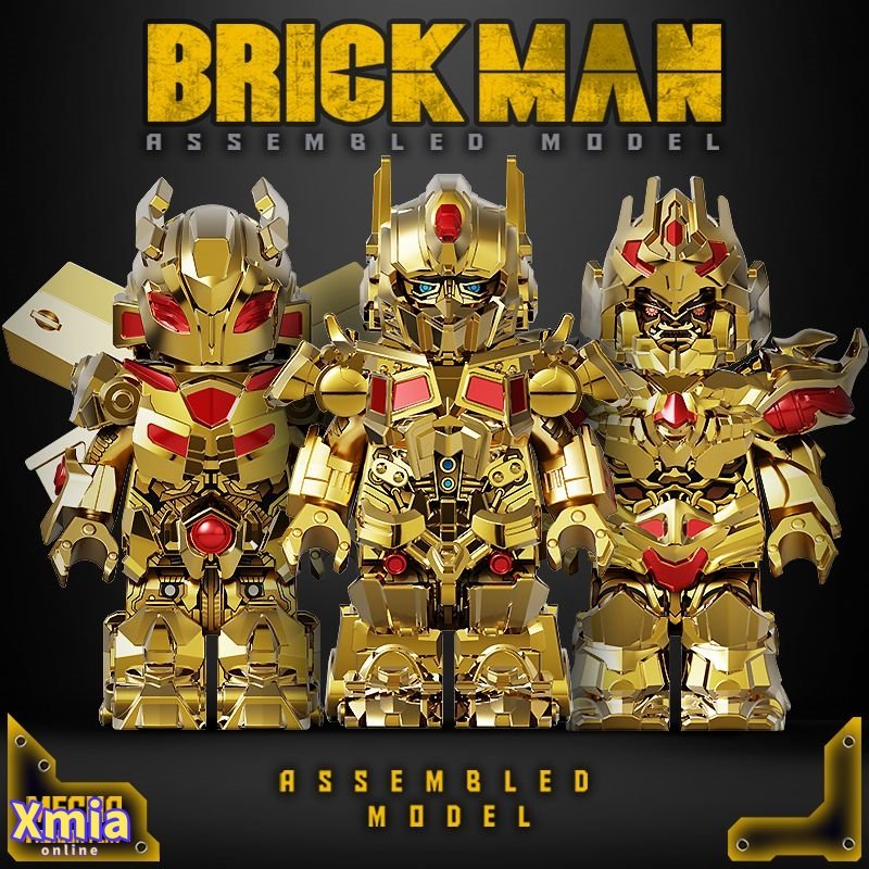 Mini figures Brick Man BM001B Optimus Prime & BM002B Bumblebee & BM003B Megatron Golden Version Set of 3