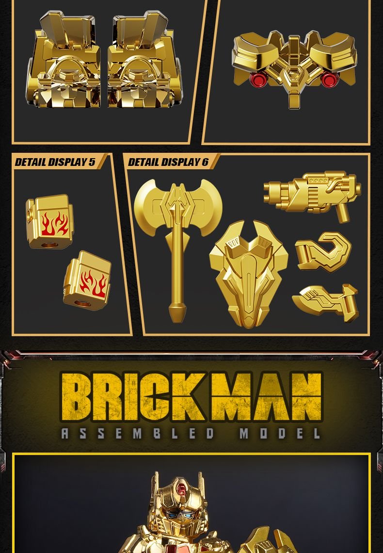 Mini figures Brick Man BM001B Optimus Prime & BM002B Bumblebee & BM003B Megatron Golden Version Set of 3