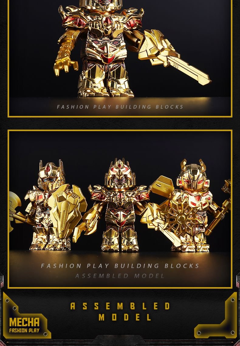 Mini figures Brick Man BM001B Optimus Prime & BM002B Bumblebee & BM003B Megatron Golden Version Set of 3