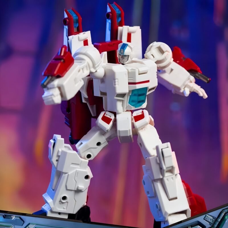 Transforming robot with red and white colors